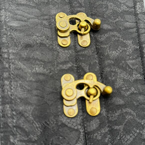 6X Black Steel Boned Steampunk Goth Witch Brocade Floral Leather Overbust Corset - Picture 8 of 14